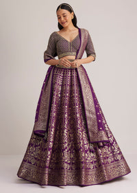 Purple Brocade Embroidered Lehenga Set