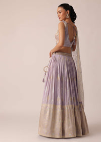 Purple Brocade Lehenga Set With Floral Buttis