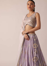 Purple Brocade Lehenga Set With Floral Buttis