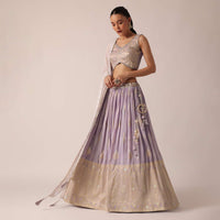 Purple Brocade Lehenga Set With Floral Buttis