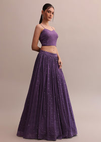 Purple Chiffon Boutique Choli And Lehenga With Foil Mirror Work Cape Set