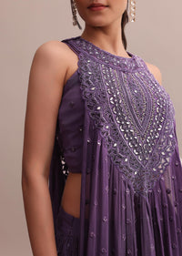 Purple Chiffon Boutique Choli And Lehenga With Foil Mirror Work Cape Set