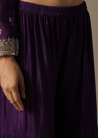 Purple Chiffon Sharara Set With Embroidered Detail