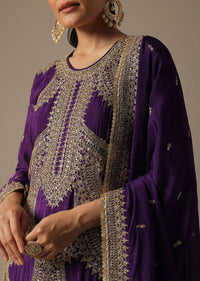 Purple Chiffon Sharara Set With Embroidered Detail