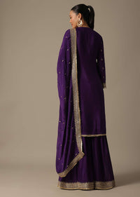 Purple Chiffon Sharara Set With Embroidered Detail