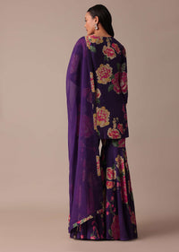 Purple Chiffon Sharara Set With Sequin Embellishments