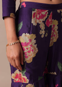 Purple Chiffon Sharara Set With Sequin Embellishments