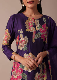 Purple Chiffon Sharara Set With Sequin Embellishments