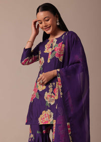 Purple Chiffon Sharara Set With Sequin Embellishments