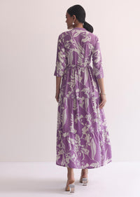 Purple Cotton Printed Kurti Dress With Belt