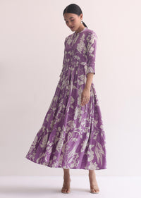 Purple Cotton Printed Kurti Dress With Belt