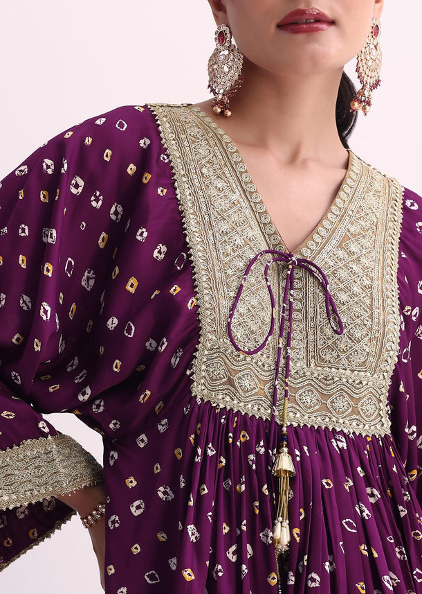 Purple Crepe Bandhani Print Sharara Set