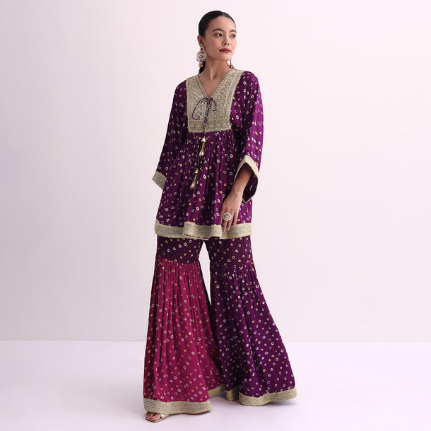 Purple Crepe Bandhani Print Sharara Set