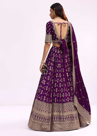 Purple Crepe Lehenga Choli Set In Sequin Work