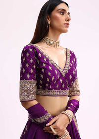 Purple Crepe Lehenga Choli Set In Sequin Work