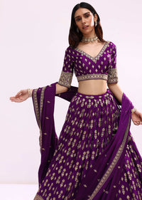 Purple Crepe Lehenga Choli Set In Sequin Work