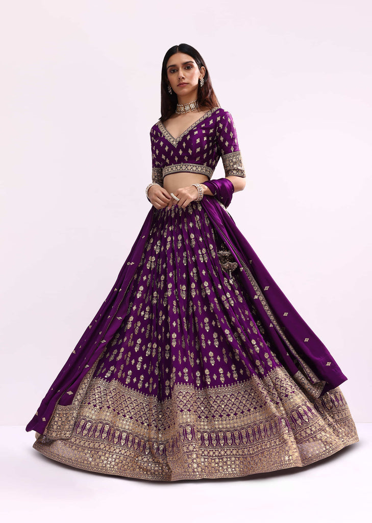 Purple Crepe Lehenga Choli Set In Sequin Work