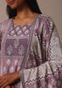 Purple Crepe Printed Kurti Pant Set With Cutdana Detail