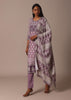 Purple Crepe Printed Kurti Pant Set With Cutdana Detail