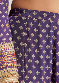 Purple Crepe Silk Sharara Set With Mirror And Sequins Work