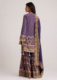 Purple Crepe Silk Sharara Set With Mirror And Sequins Work