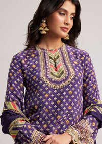 Purple Crepe Silk Sharara Set With Mirror And Sequins Work