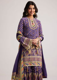 Purple Crepe Silk Sharara Set With Mirror And Sequins Work