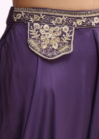 Purple Crop Top And Palazzo Set With Zari Work