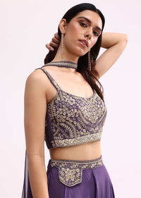 Purple Crop Top And Palazzo Set With Zari Work