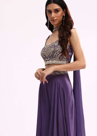 Purple Crop Top And Palazzo Set With Zari Work