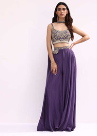 Purple Crop Top And Palazzo Set With Zari Work