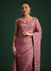 Purple Crushed Tissue Saree With Sequin Embellishments