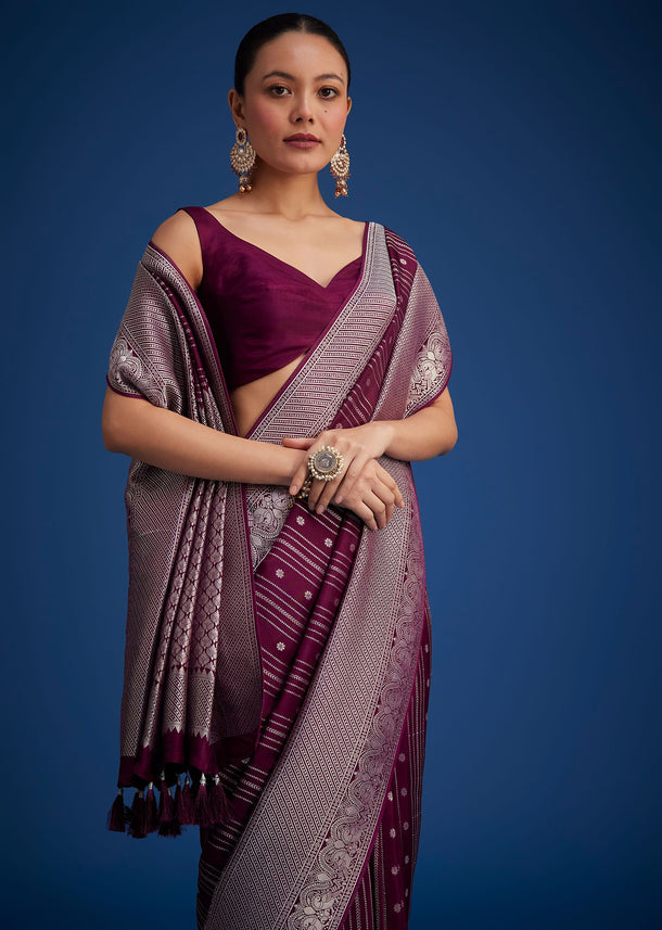 Purple Dola Silk Saree With Zari Woven Floral And Geometric Patterns