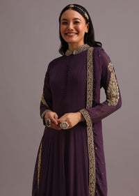 Purple Embroidered Anarkali Suit With Dupatta