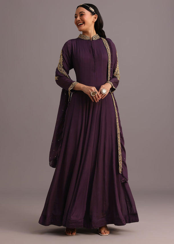 Purple Embroidered Anarkali Suit With Dupatta