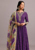 Purple Embroidered Anarkali With Floral Printed Organza Dupatta