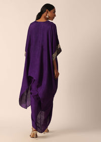 Purple Embroidered Asymmetric Kurta With Dhoti