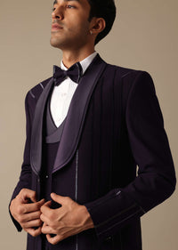 Purple Embroidered Tuxedo Set With Blazer And Pant Set