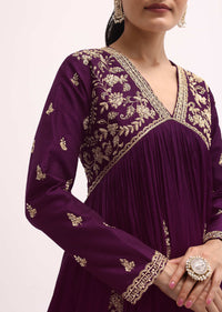 Purple Embroidered Chiffon Gown