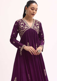 Purple Embroidered Chiffon Gown