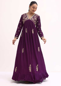 Purple Embroidered Chiffon Gown