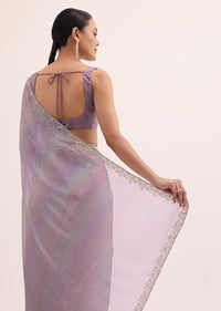 Purple Embroidered Chiffon Saree With Unstitched Blouse