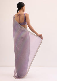 Purple Embroidered Chiffon Saree With Unstitched Blouse