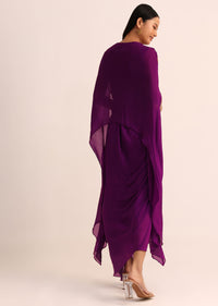 Purple Embroidered Chiffon Skirt And Cape