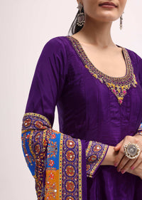 Purple Embroidered Crepe Kurta Palazzo Set