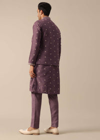 Purple Embroidered Fusion Jacket And Kurta Set