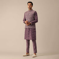 Purple Embroidered Fusion Jacket And Kurta Set