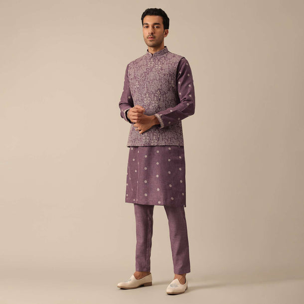 Purple Embroidered Fusion Jacket And Kurta Set