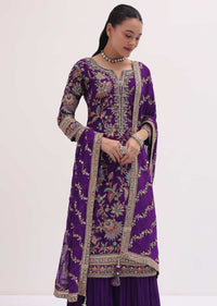 Purple Embroidered Georgette Kurta Sharara Set