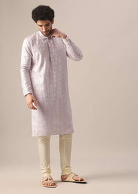 Purple Embroidered Kurta And Churidar In Silk